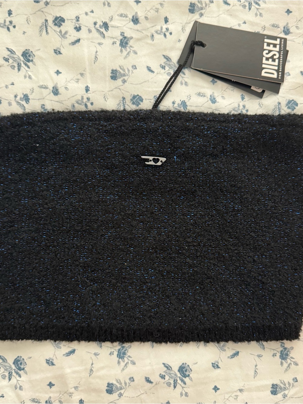 Diesel Men’s Black Knit Turtleneck with Blue Flecks